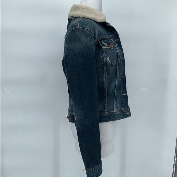 Greywire Sherpa Collar Denim Jacket Dark Wash Fitted Women Size L - Picture 5 of 12